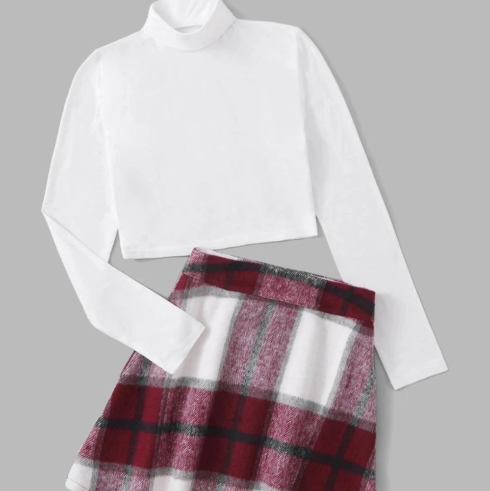 Plaid Skirt w/ FREE Cropped Turtleneck